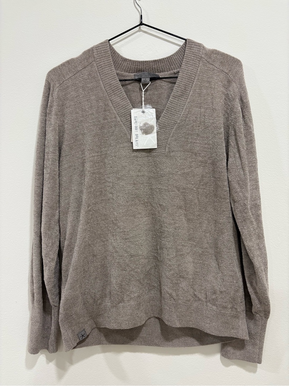 Barefoot Dreams Women's Cozychic Ultra Light V-Neck Sweater in Taupe Heather